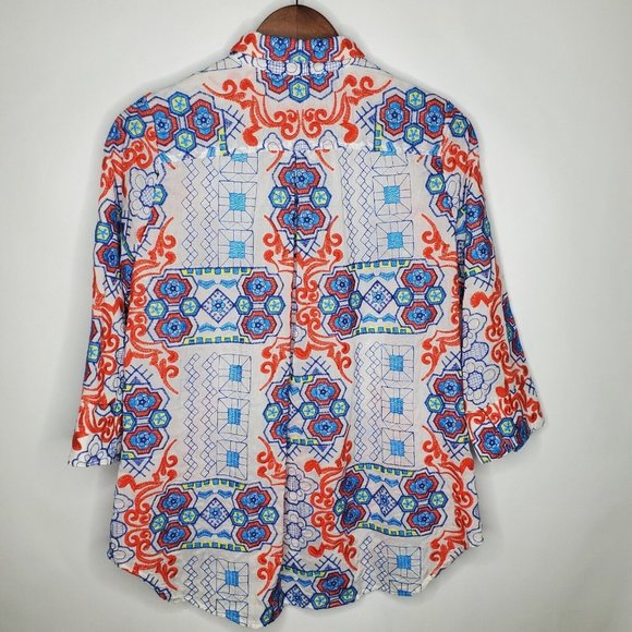 Boho Chic Womens Embroidered Geometric Button Front Blouse Size XS Multicolor - Picture 2 of 8